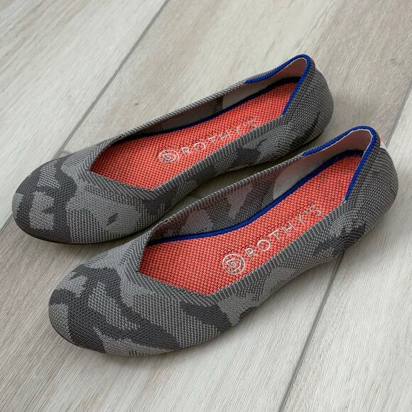Rothy's Round Toe Ballet Flats Gray Camo Size 7 Slip On Washable Casual Comfort - Picture 1 of 16